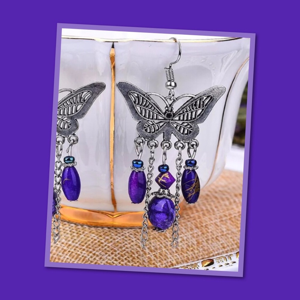 💜🆕Silver Butterfly/Crystal Shell Ear - Picture 3 of 4